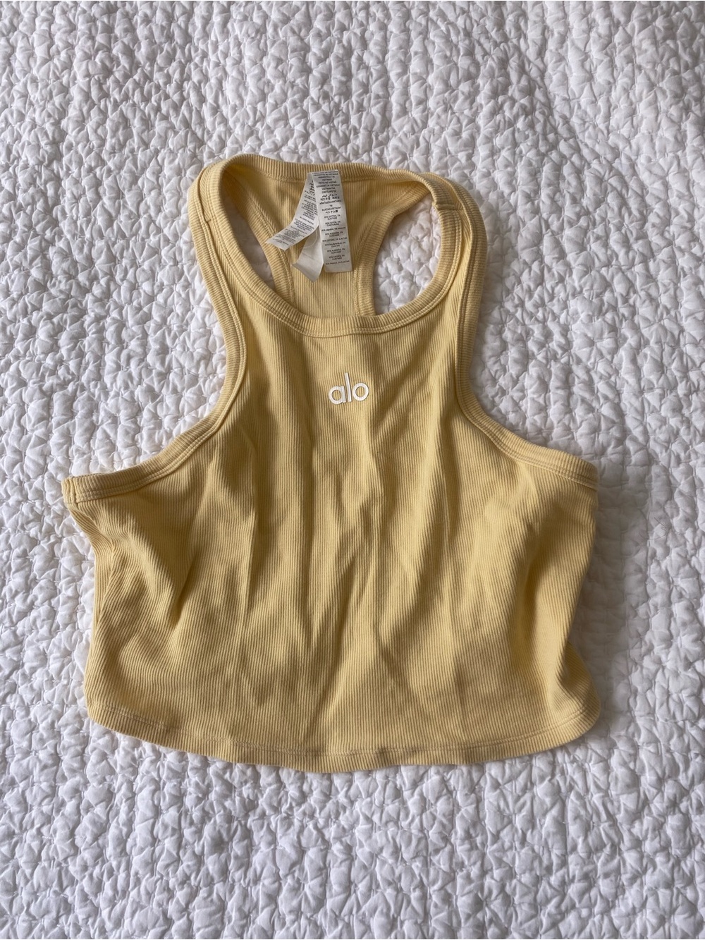 ALO Ribbed Halter Cropped Tank/Sports Bra in Butter Yellow Size M